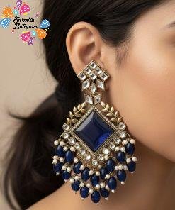 Blue Colour Kundan Earrings