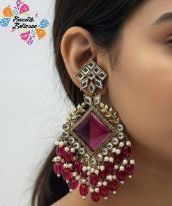 Pink Colour Kundan Earrings