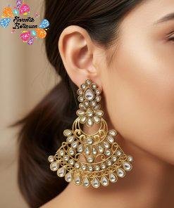 White Stone Designer Kundhan Earrings