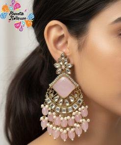Light Pink Colour Kundan Earrings