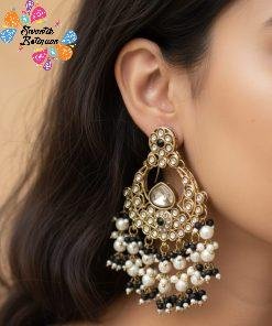 Black & White Pearl Designer Kundan Earrings