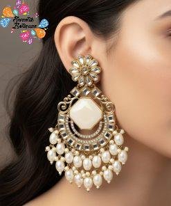 White Kundan Earrings