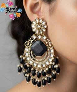 Black Colour Kundan Earrings
