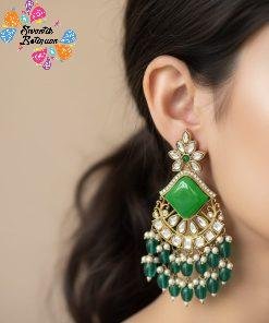 Green Colour Kundan Earrings