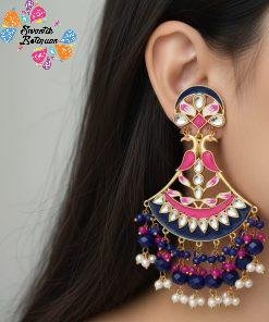 Peacock Design Pinkand Purple With Pearls Meenakari Earring