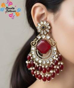 Red Colour Kundan Earrings