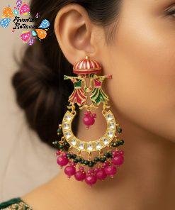 Men With Instrument Design Pink and Purple With Pearls Meenakari Earring