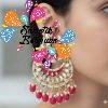 Flower Design Pink and Gold With Pink Pearls Meenakari Earrings
