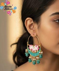 Flower Design Sky Blue & Pink With Sky blue Pearls Meenakari Earrings