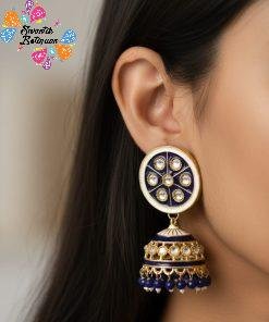 Blue & White Colour Meenakari Jhumkha
