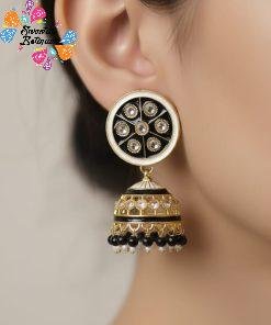 Black & White Colour Meenakari Jhumkha