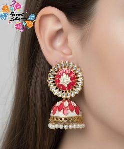 Pink and White Colour Meenakari Jhumkha