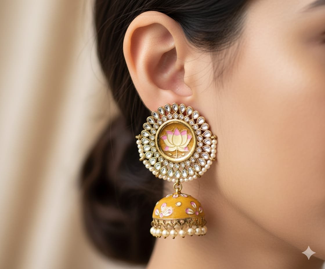 Lotus Flower Designer Meenakari Jhumkha Lotus Flower Designer Meenakari Jhumkha