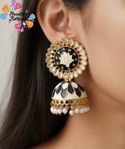 Black & White Colour Meenakari Jhumkha