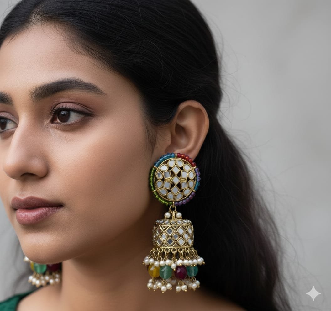 Multi Colour Kundan Jhumkha