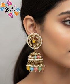 Multi Colour Kundan Jhumkha