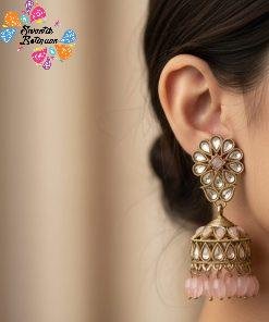 Light Pink Pearl Designer Kundan Jhumkha