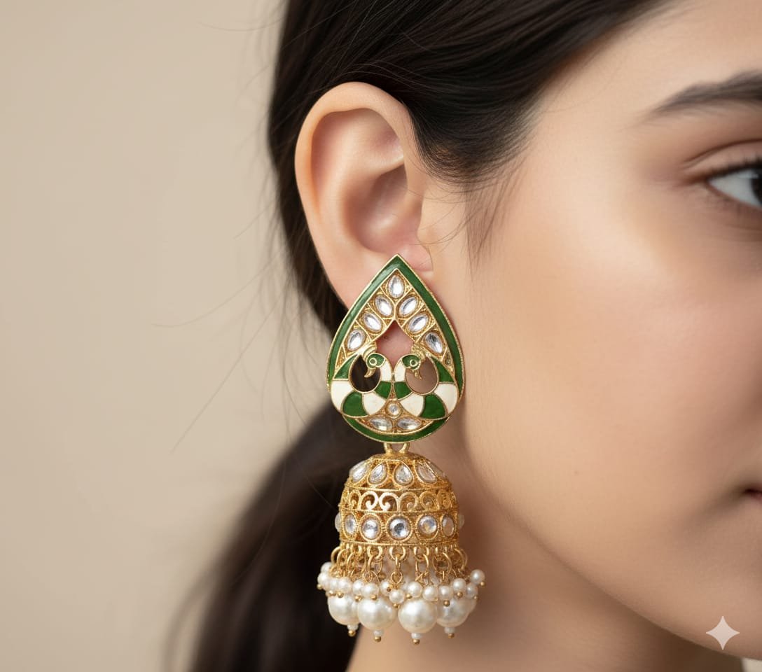 Peacock Designer Meenakari Jhumkha Peacock Designer Meenakari Jhumkha