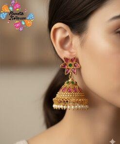 Flower With Pearl Designer Matte Finished Jhumkha
