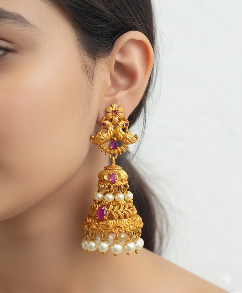 Double Layer Flower Designer Matte Finished Jhumkha Double Layer Flower Designer Matte Finished Jhumkha