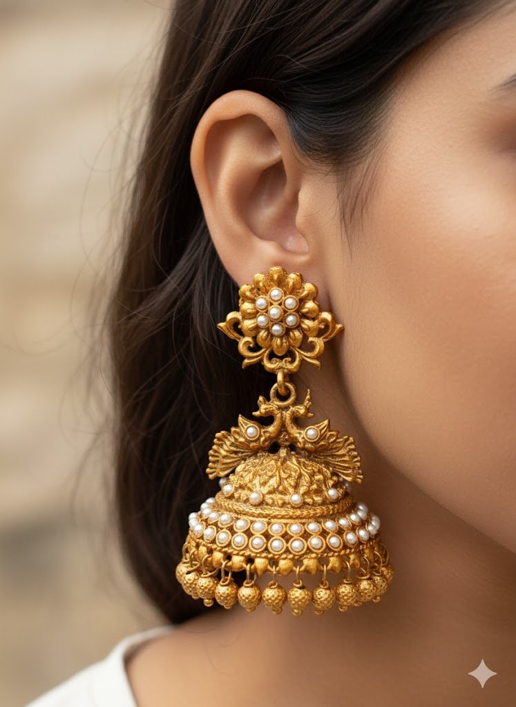 Flower With Pearl Designer Matte Finished Jhumkha Flower With Pearl Designer Matte Finished Jhumkha