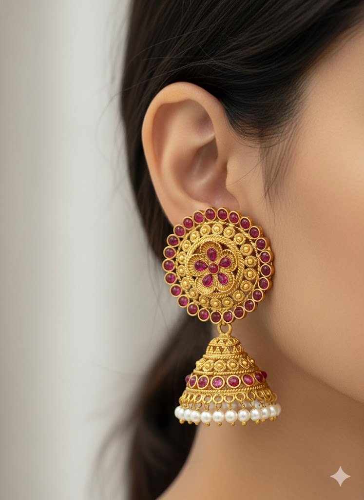 Flower Designer Matte Finished Jhumkha Flower Designer Matte Finished Jhumkha