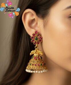 Flower & Peacock Multicolour Designer Matte Finished Jhumkha