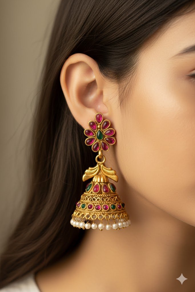 Flower and Peacock Multicolour Designer Matte Finished Jhumkha Flower and Peacock Multicolour Designer Matte Finished Jhumkha