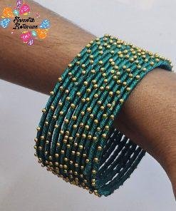 Dark Green Colour Rain Drop Silk Thread Bangles