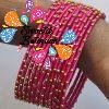Pink Colour Drop Silk Thread Bangles