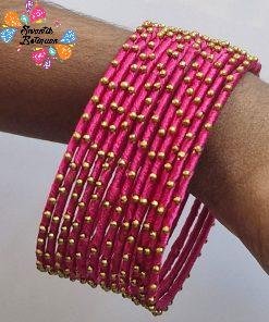 Pink Colour Drop Silk Thread Bangles