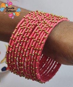 Coral Light Orange Colour Rain Drop Silk Thread Bangles