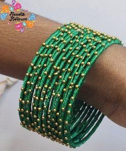 Green Colour Rain Drop Silk Thread Bangles