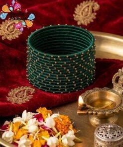 Dark Green Colour Rain Drop Silk Thread Bangles