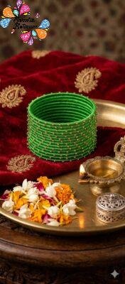 Leaf Green Colour Rain Drop Silk Thread Bangles