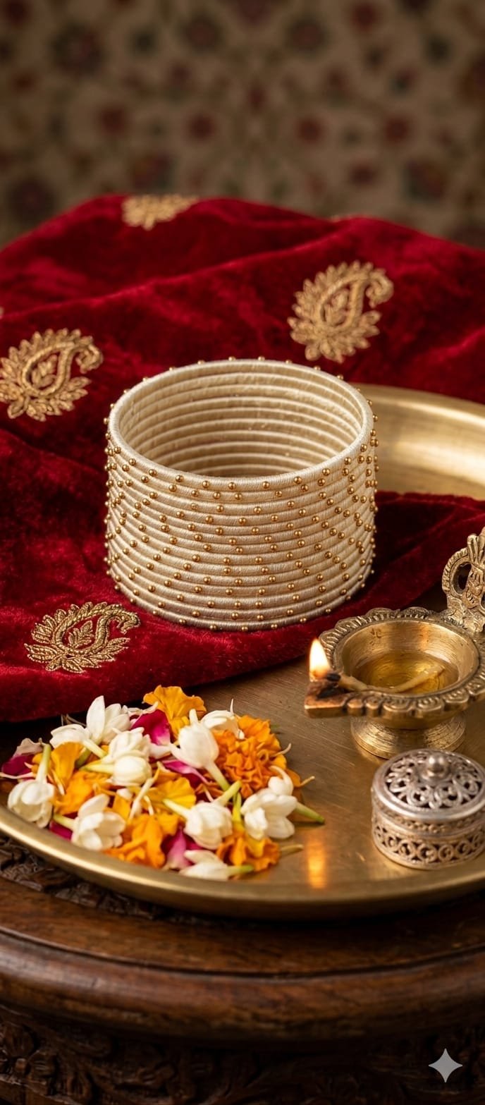 White Colour Rain Drop Silk Thread Bangles White Colour Rain Drop Silk Thread Bangles