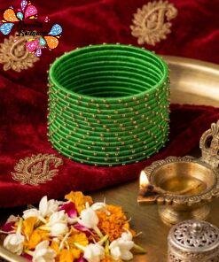 Welcome Swastik Boutiques, Sri Lanka Alternative view of Leaf Green Colour Rain Drop Silk Thread Bangles