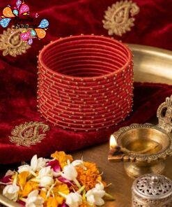 Coral Light Orange Colour Rain Drop Silk Thread Bangles