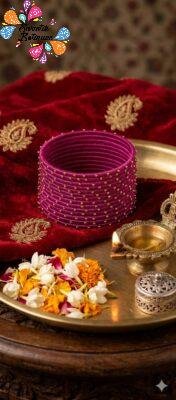 Deep Orchid Pink Colour Rain Drop Silk Thread Bangles