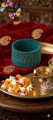 Peacock Green Colour Rain Drop Silk Thread Bangles