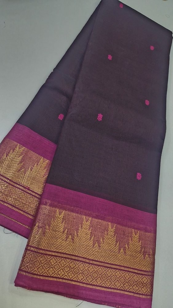 Coffee Brown Colour and Pink Chettinad Cotton Saree Coffee Brown Colour and Pink Chettinad Cotton Saree