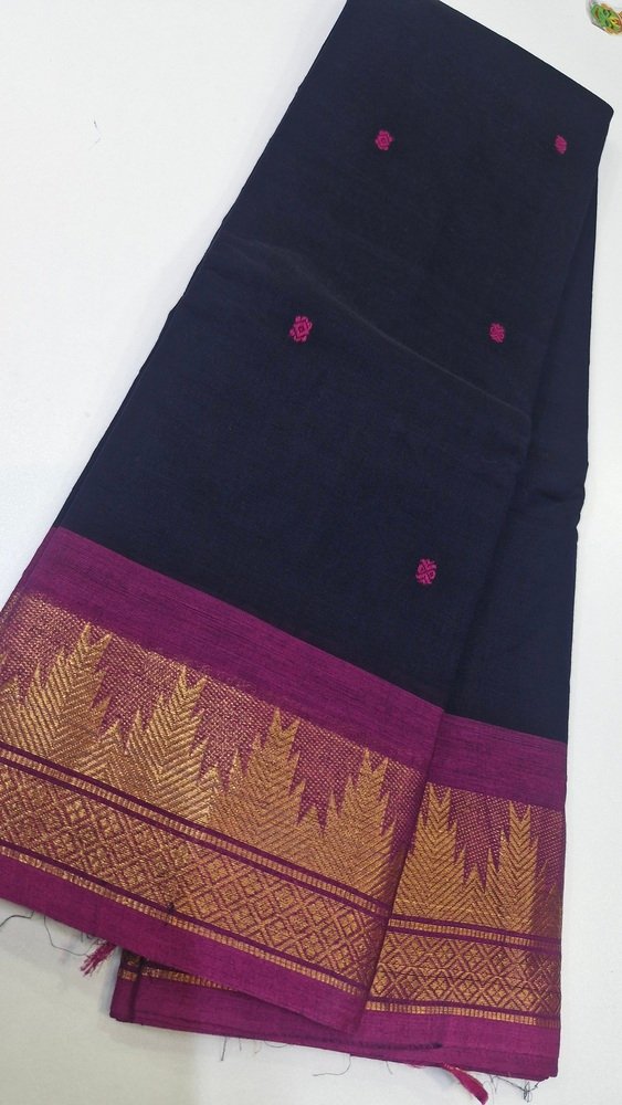 Navy Blue and Pink Chettinad Cotton Saree
