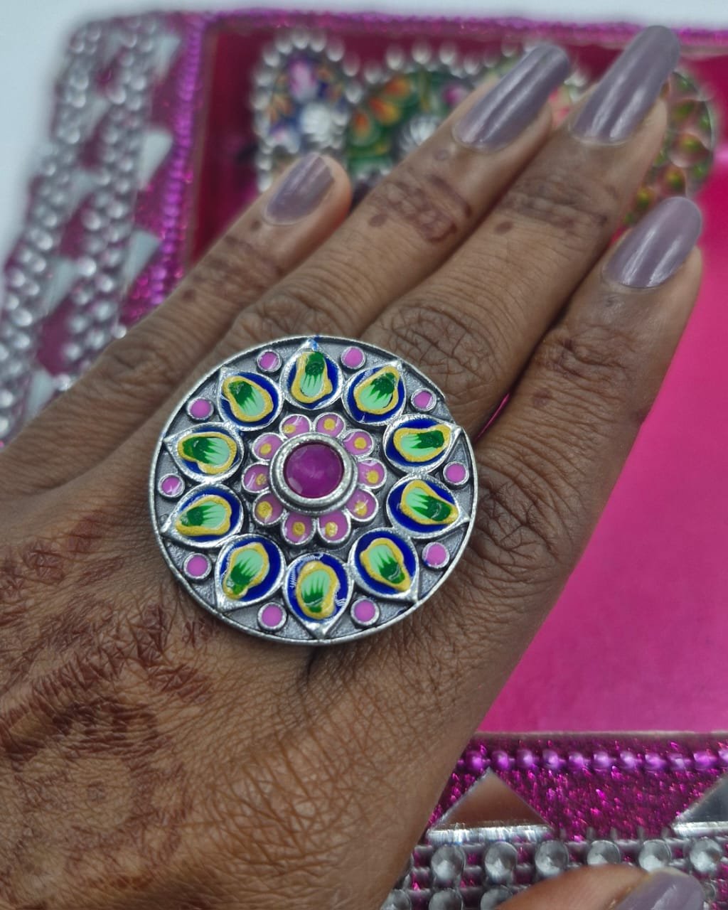 Premium Meenakari Silver Rings Premium Meenakari Silver Rings