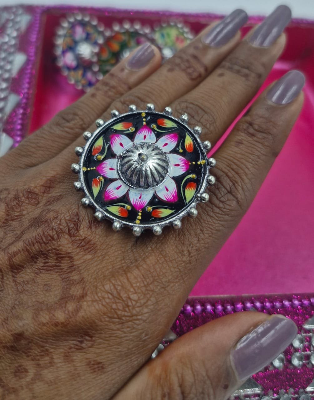 Premium Meenakari Silver Rings Premium Meenakari Silver Rings