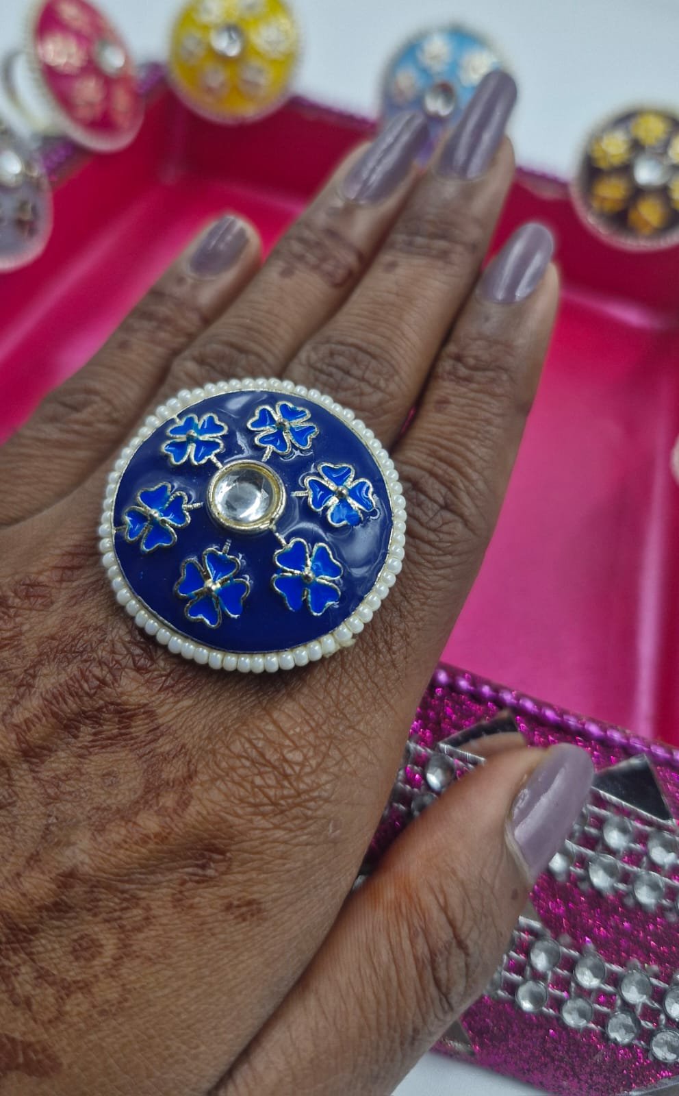 Premium Meenakari Oxidised Silver Rings Premium Meenakari Oxidised Silver Rings