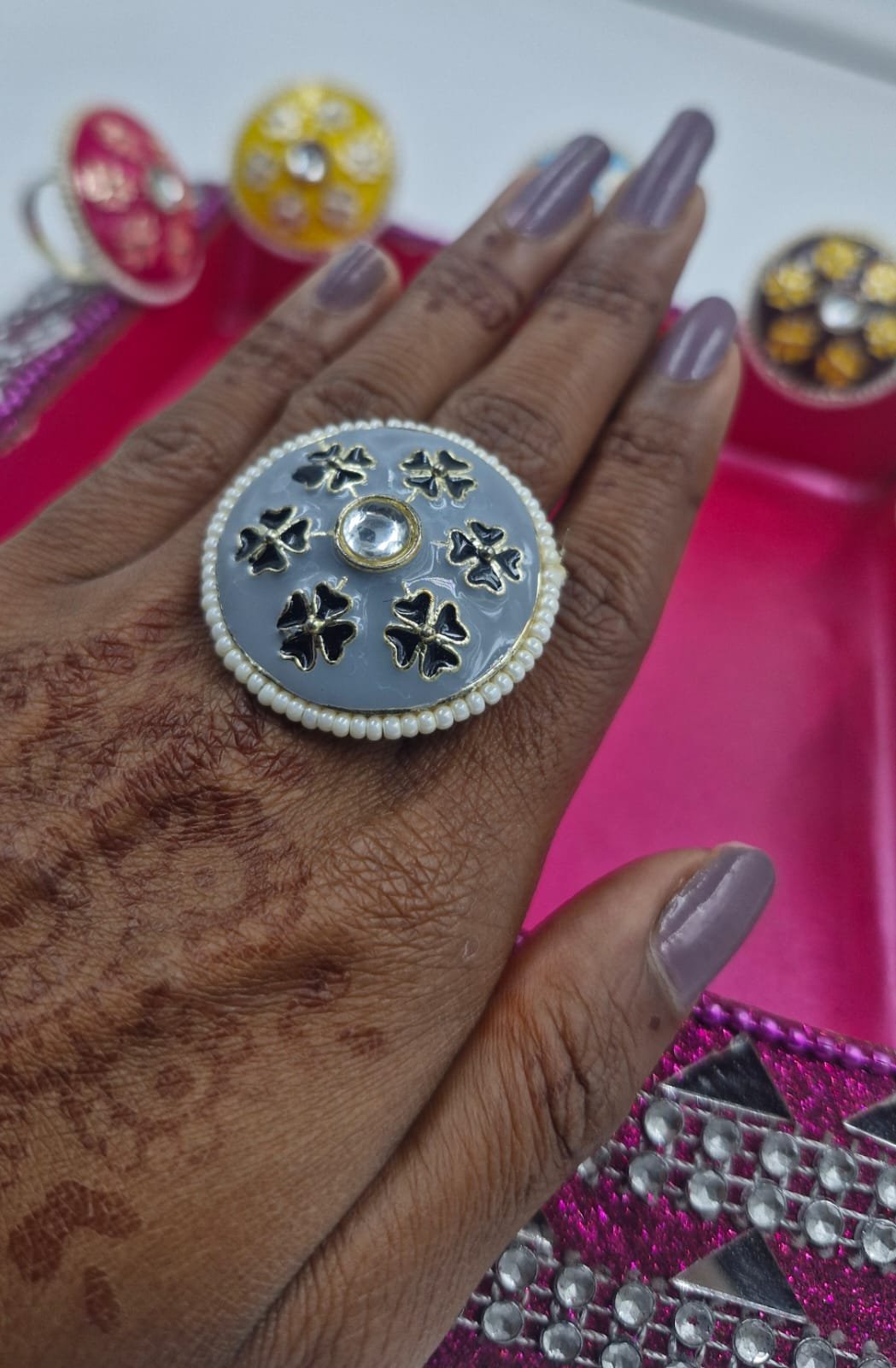 Premium Meenakari Oxidised Silver Rings Premium Meenakari Oxidised Silver Rings