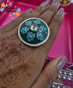 Premium Meenakari Oxidised Silver Rings
