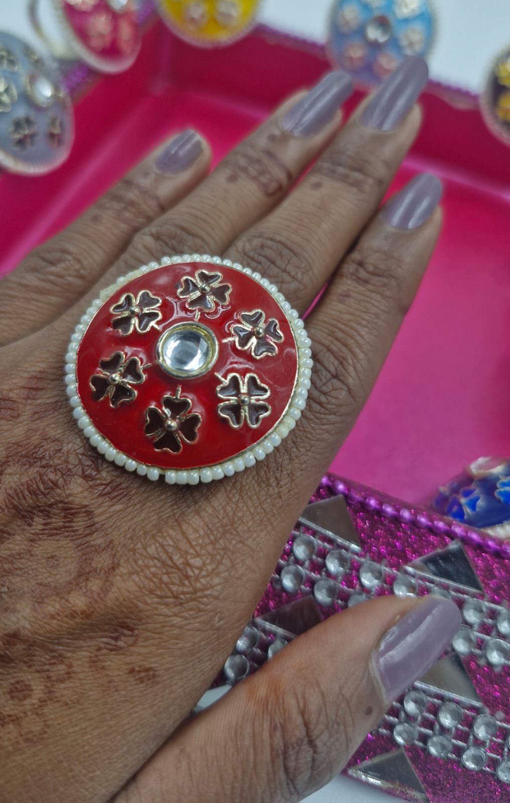 Premium Meenakari Oxidised Silver Rings Premium Meenakari Oxidised Silver Rings