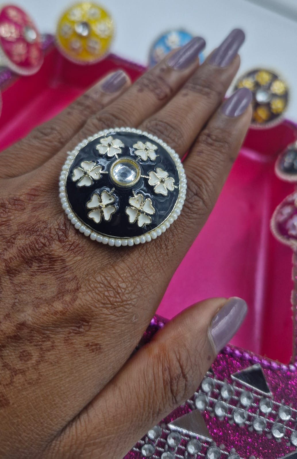 Premium Meenakari Oxidised Silver Rings Premium Meenakari Oxidised Silver Rings