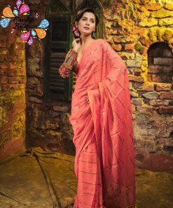 Coral  Colour Premium Sequins  Mul Cotton  Saree